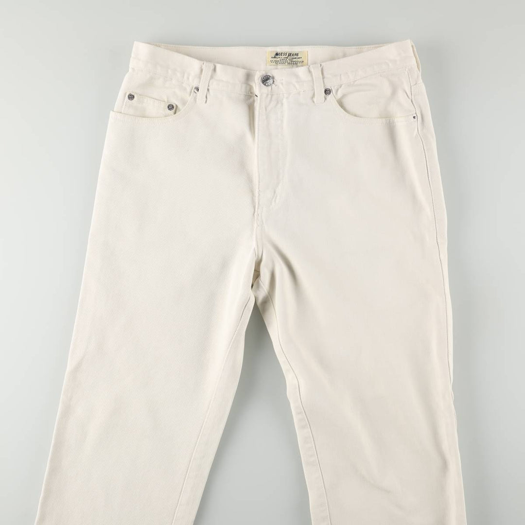 Guess Jeans White Denim Tapered Denim Pants, Made in USA, Men's Size W32 (approx.), Vintage cotton white type Vintage Second Hand