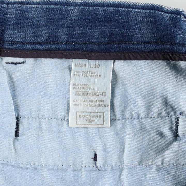 Dockers PLEATED CLASSIC FIT Two-Pleat Tapered Denim Pants, Men's Size W34 (approx.) cotton blue type Vintage Second Hand