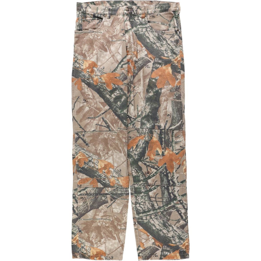 Wrangler Camouflage Pattern Realtree Camo Tapered Denim Pants, Men's Size W34 cotton Khaki type brown Vintage Second Hand