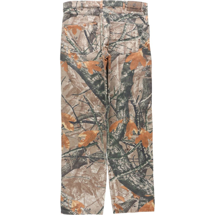 Wrangler Camouflage Pattern Realtree Camo Tapered Denim Pants, Men's Size W34 cotton Khaki type brown Vintage Second Hand