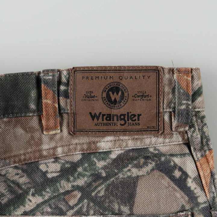 Wrangler Camouflage Pattern Realtree Camo Tapered Denim Pants, Men's Size W34 cotton Khaki type brown Vintage Second Hand