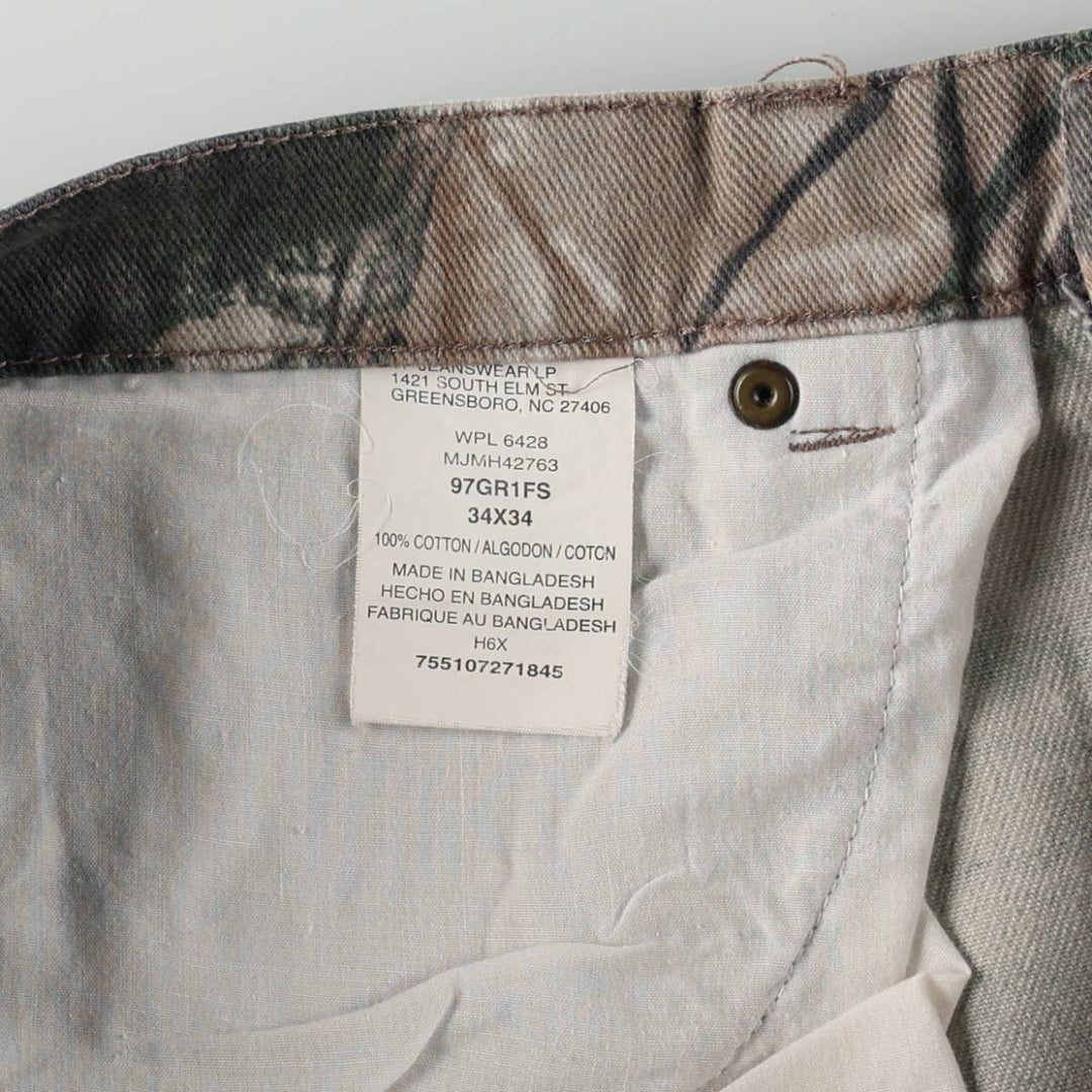 Wrangler Camouflage Pattern Realtree Camo Tapered Denim Pants, Men's Size W34 cotton Khaki type brown Vintage Second Hand
