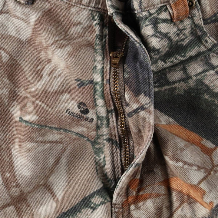Wrangler Camouflage Pattern Realtree Camo Tapered Denim Pants, Men's Size W34 cotton Khaki type brown Vintage Second Hand
