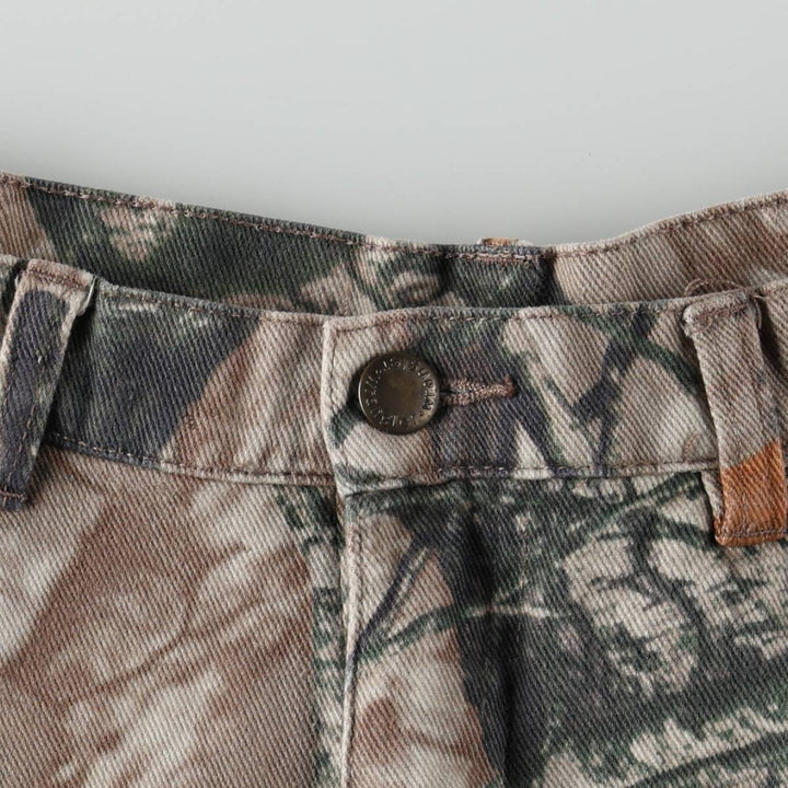 Wrangler Camouflage Pattern Realtree Camo Tapered Denim Pants, Men's Size W34 cotton Khaki type brown Vintage Second Hand