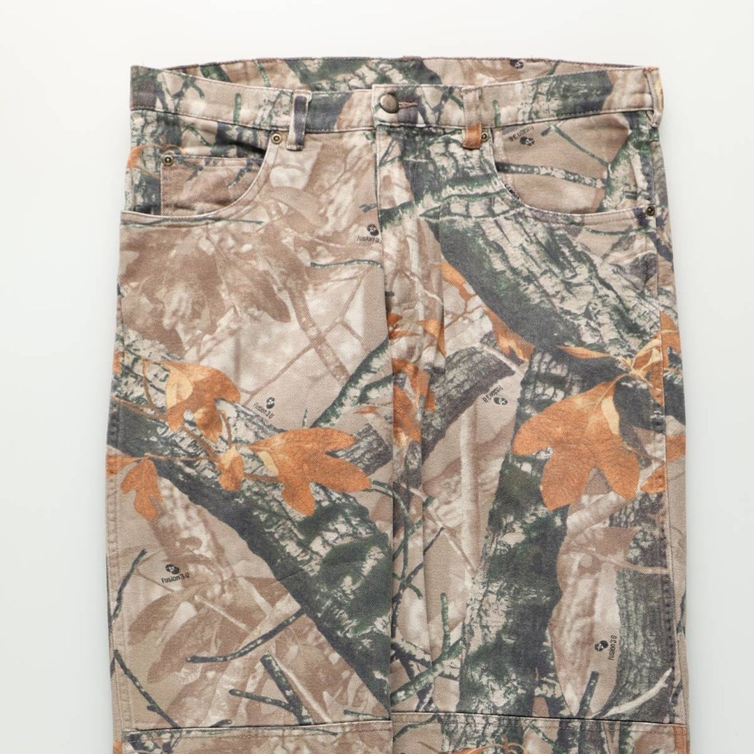 Wrangler Camouflage Pattern Realtree Camo Tapered Denim Pants, Men's Size W34 cotton Khaki type brown Vintage Second Hand