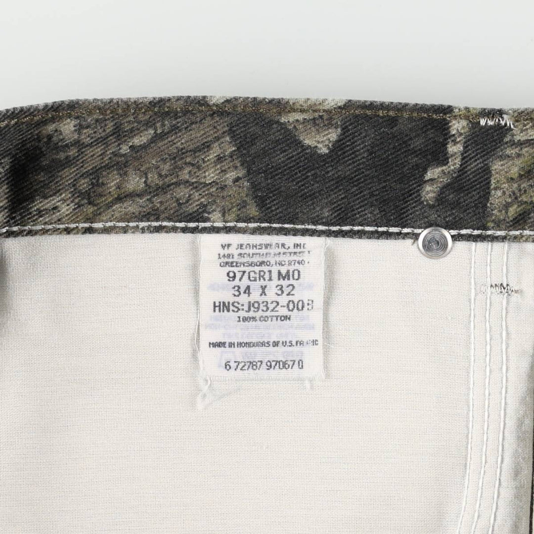 Wrangler Camouflage Pattern Realtree Camo Tapered Denim Pants, Men's Size W34 cotton Khaki type Vintage Second Hand