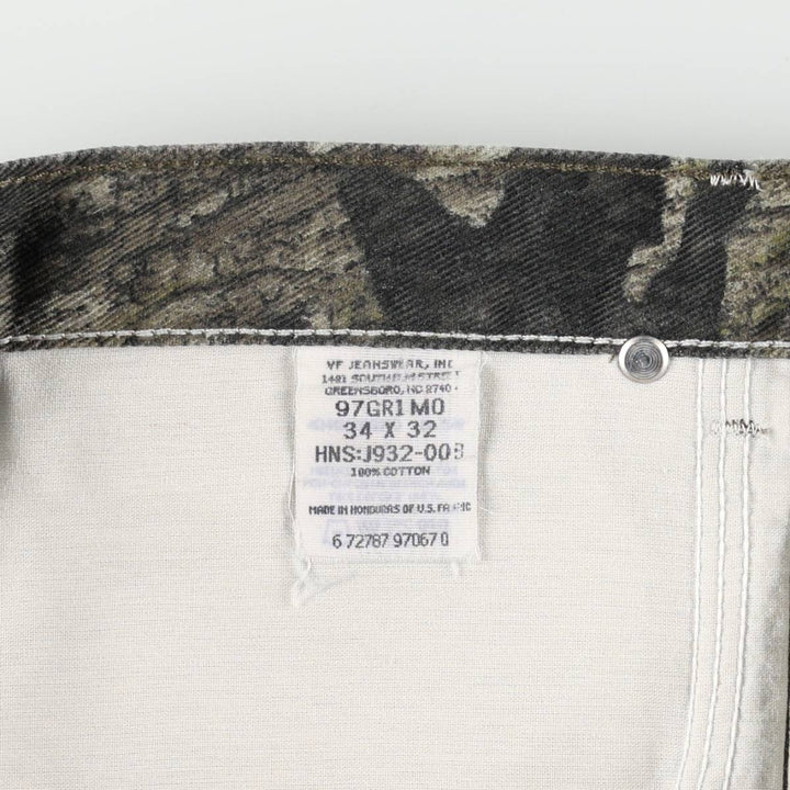 Wrangler Camouflage Pattern Realtree Camo Tapered Denim Pants, Men's Size W34 cotton Khaki type Vintage Second Hand