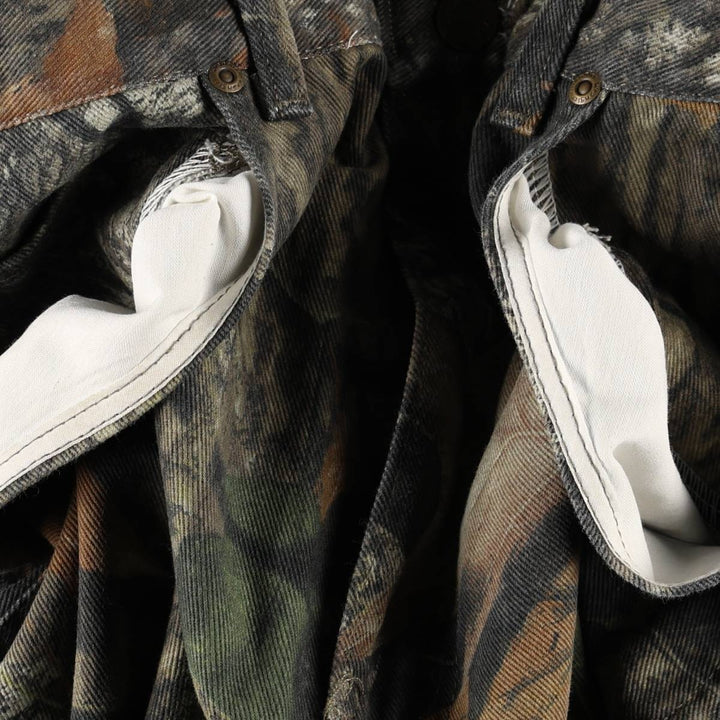 Wrangler Camouflage Pattern Realtree Camo Tapered Denim Pants, Men's Size W34 cotton Khaki type Vintage Second Hand