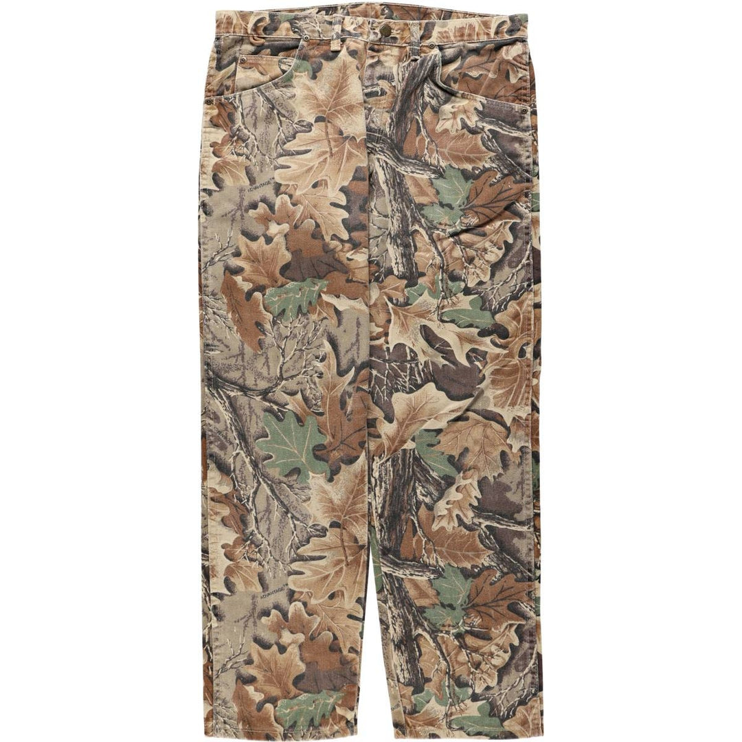 Wrangler Camouflage Pattern RealTree Camo Tapered Denim Pants, Made in USA, Men's W35 (approx.) cotton brown type Vintage Second Hand