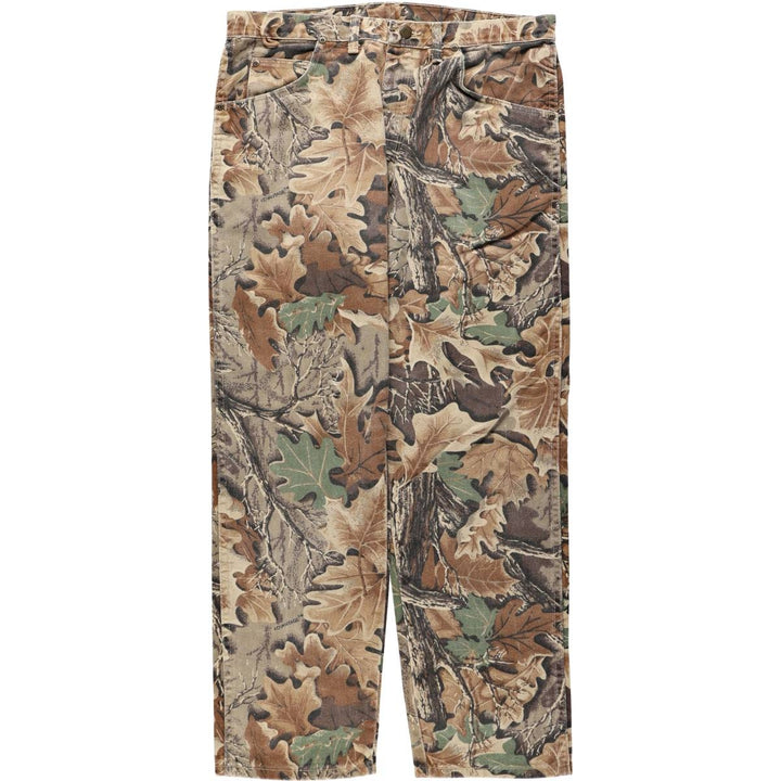Wrangler Camouflage Pattern RealTree Camo Tapered Denim Pants, Made in USA, Men's W35 (approx.) cotton brown type Vintage Second Hand