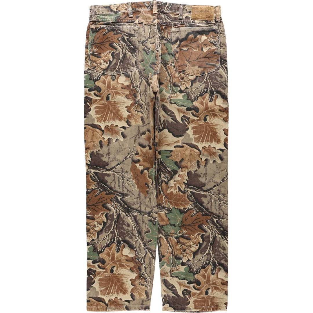 Wrangler Camouflage Pattern RealTree Camo Tapered Denim Pants, Made in USA, Men's W35 (approx.) cotton brown type Vintage Second Hand