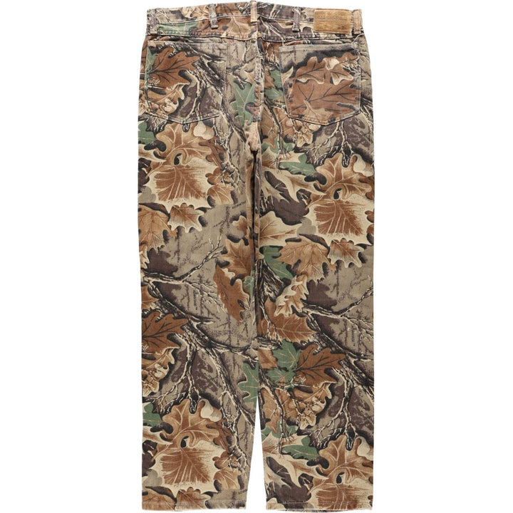 Wrangler Camouflage Pattern RealTree Camo Tapered Denim Pants, Made in USA, Men's W35 (approx.) cotton brown type Vintage Second Hand