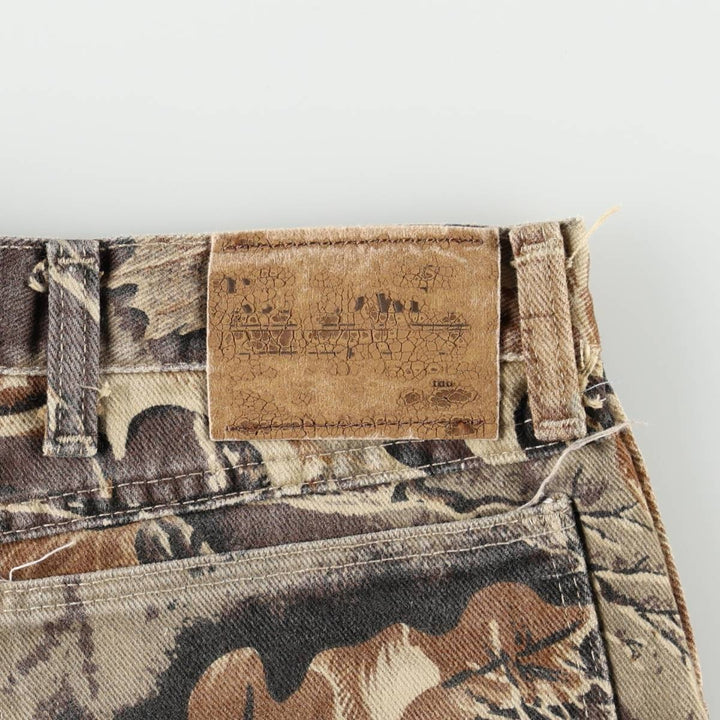Wrangler Camouflage Pattern RealTree Camo Tapered Denim Pants, Made in USA, Men's W35 (approx.) cotton brown type Vintage Second Hand