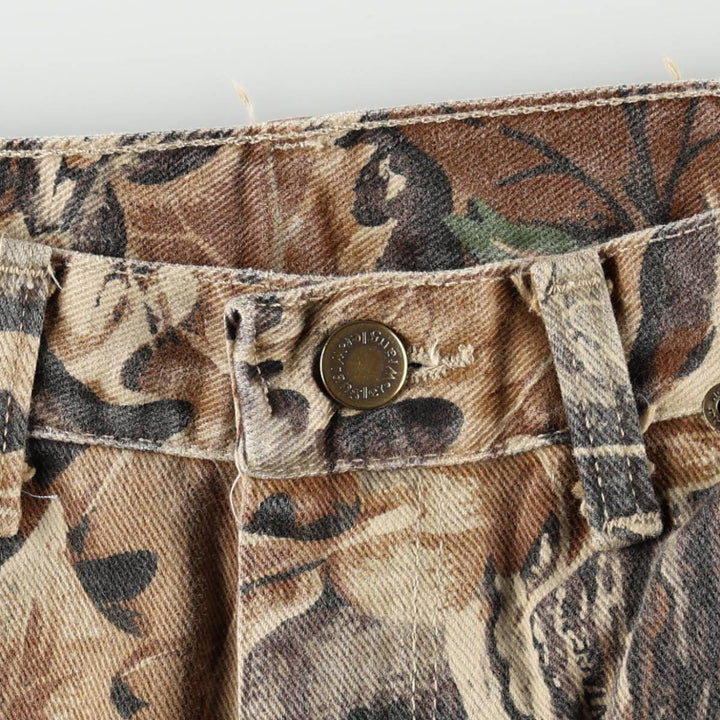 Wrangler Camouflage Pattern RealTree Camo Tapered Denim Pants, Made in USA, Men's W35 (approx.) cotton brown type Vintage Second Hand