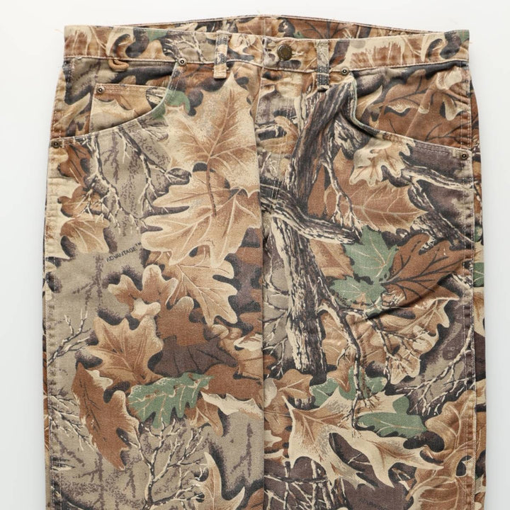 Wrangler Camouflage Pattern RealTree Camo Tapered Denim Pants, Made in USA, Men's W35 (approx.) cotton brown type Vintage Second Hand