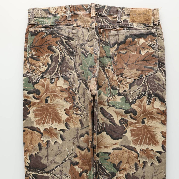 Wrangler Camouflage Pattern RealTree Camo Tapered Denim Pants, Made in USA, Men's W35 (approx.) cotton brown type Vintage Second Hand
