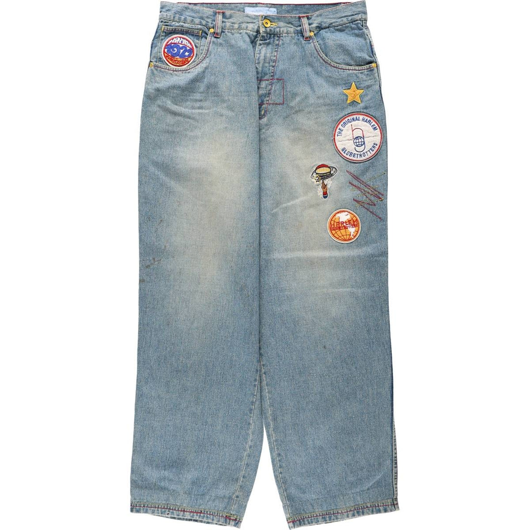 90s-00'S PLATINUM FUBU Harlem Globetrotters Tapered Denim Pants, Men's W36 (approx.), Vintage cotton blue type Vintage Second Hand