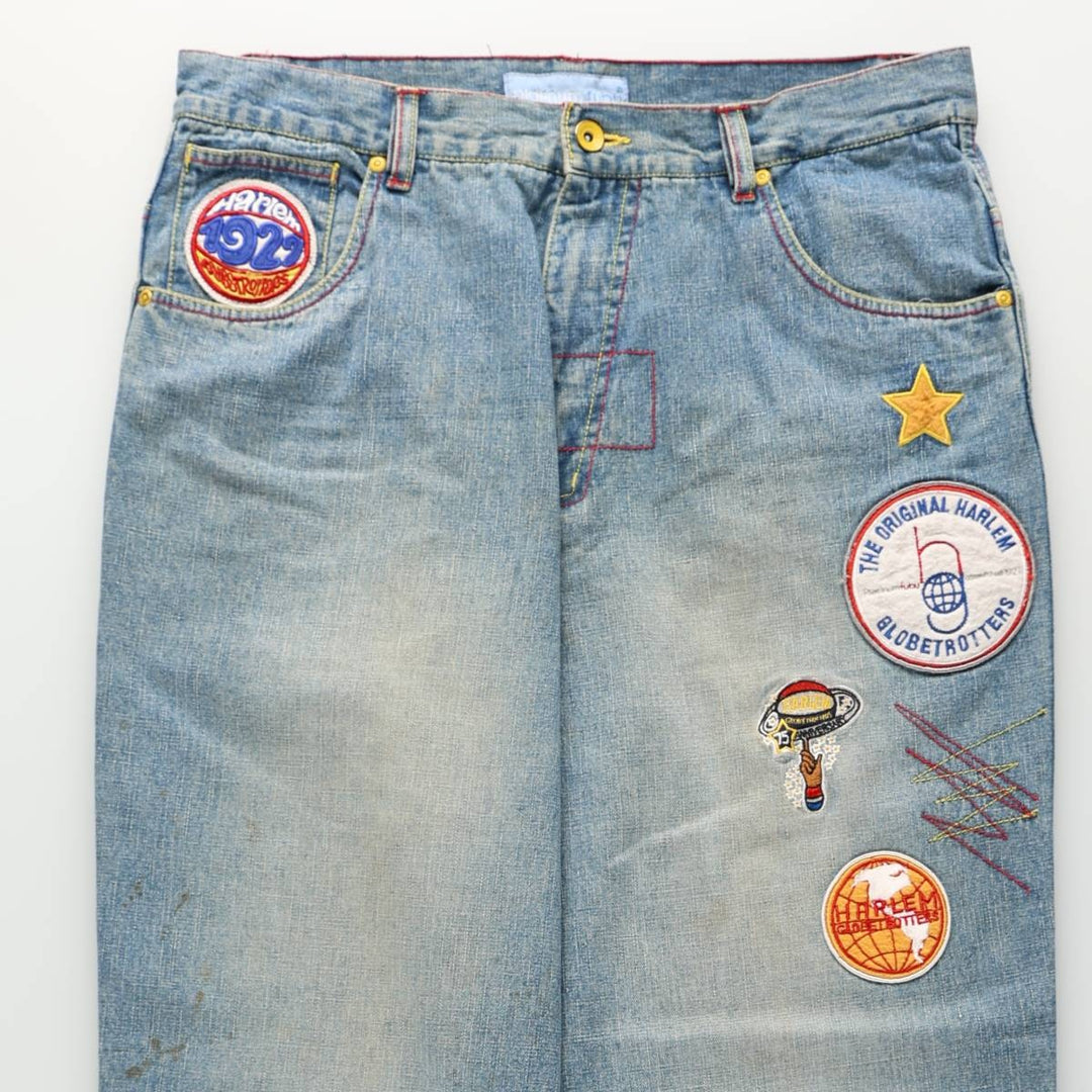 90s-00'S PLATINUM FUBU Harlem Globetrotters Tapered Denim Pants, Men's W36 (approx.), Vintage cotton blue type Vintage Second Hand