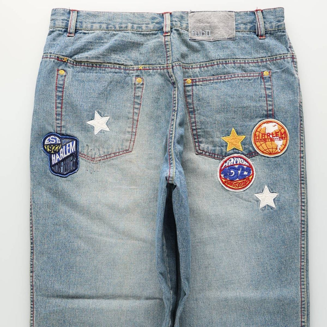 90s-00'S PLATINUM FUBU Harlem Globetrotters Tapered Denim Pants, Men's W36 (approx.), Vintage cotton blue type Vintage Second Hand