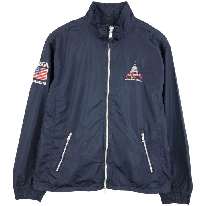 Ralph Lauren POLO GOLF USGA American flag pattern windbreaker, men's size L (approx.) polyester navy blue type Vintage Second Hand