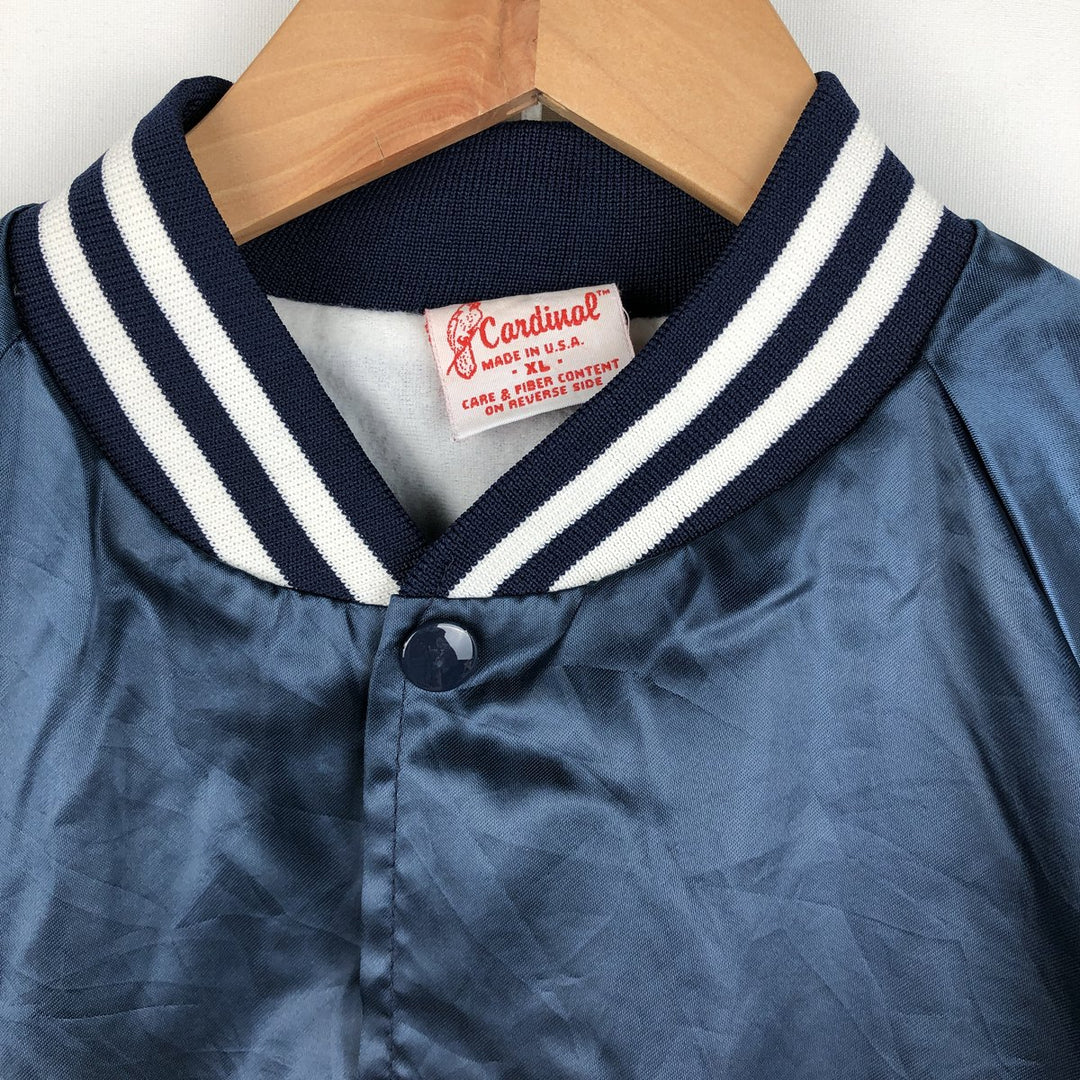 80s-90'S Cardinal Varsity Jacket/Award Jacket, Made in USA, Men's XL equivalent, Vintage Nylon navy blue type Vintage Second Hand