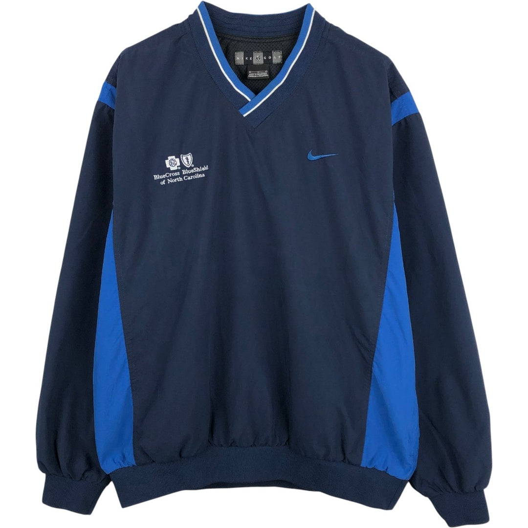Nike Golf V-neck warm-up pullover, men's size L polyester navy blue type Vintage Second Hand