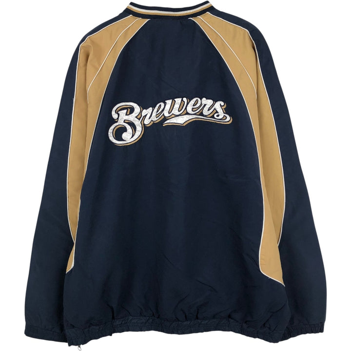 GENUINE MERCHANDISE MLB Milwaukee Brewers V-neck Warm-up Pullover (Men's XXL equivalent) polyester navy blue type Vintage Second Hand