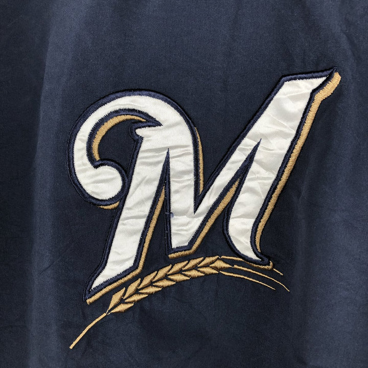 GENUINE MERCHANDISE MLB Milwaukee Brewers V-neck Warm-up Pullover (Men's XXL equivalent) polyester navy blue type Vintage Second Hand