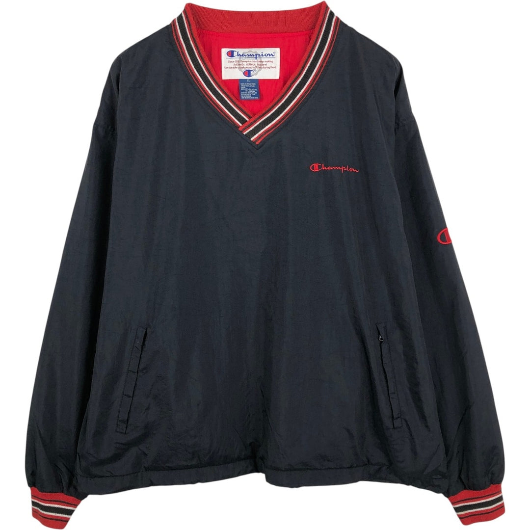 90'S Champion V-neck nylon pullover, men's size XL equivalent, vintage. Nylon black type Vintage Second Hand