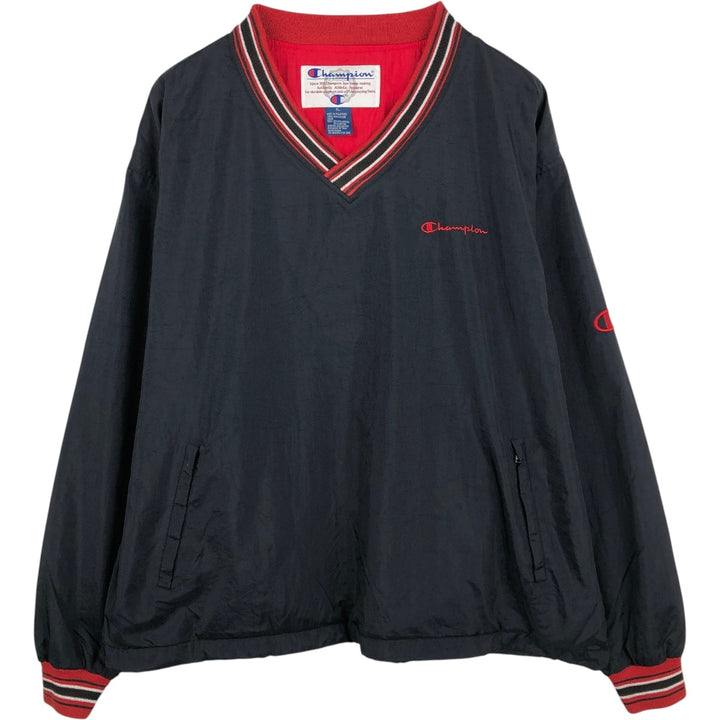 90'S Champion V-neck nylon pullover, men's size XL equivalent, vintage. Nylon black type Vintage Second Hand