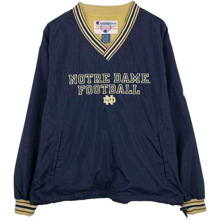 90'S Champion Notre Dame University V-neck College Nylon Pullover, Men's Size L (approx.) Nylon navy blue type Vintage Second Hand