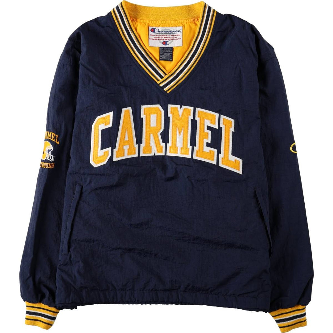 90'S Champion V-neck College Nylon Pullover, Men's Size L (approx.), Vintage Nylon navy blue type Vintage Second Hand