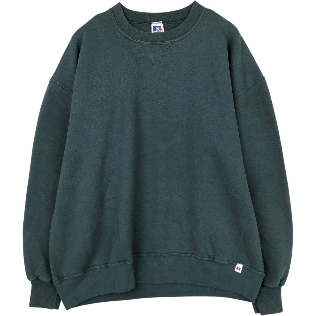 90'S Russell plain blank sweatshirt, sweatshirt, men's XXL size, vintage cotton Green type dark green Vintage Second Hand