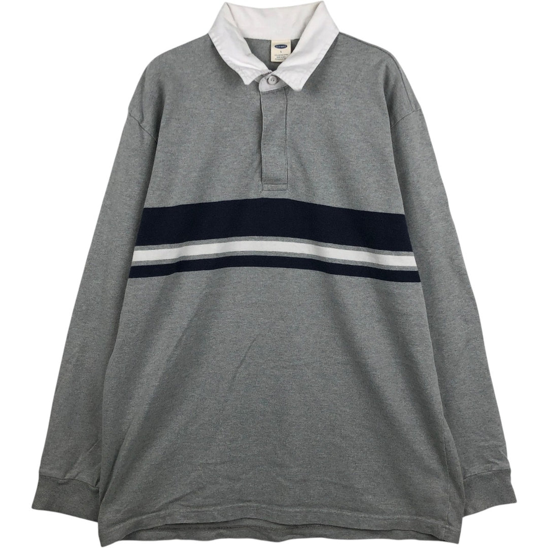 OLD NAVY Long-Sleeve Rugby Shirt, Men's Size L (approx.) cotton gray type Vintage Second Hand
