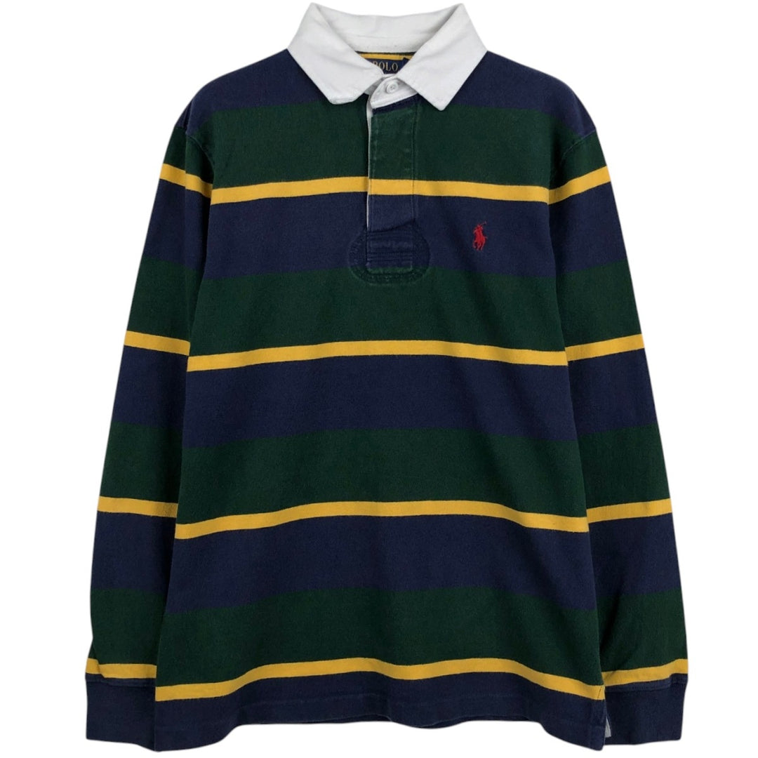 Ralph Lauren POLO RALPH LAUREN Striped Pattern Multi-Stripe Long-Sleeve Rugby Shirt, Men's Size S (approx.) cotton green type Vintage Second Hand