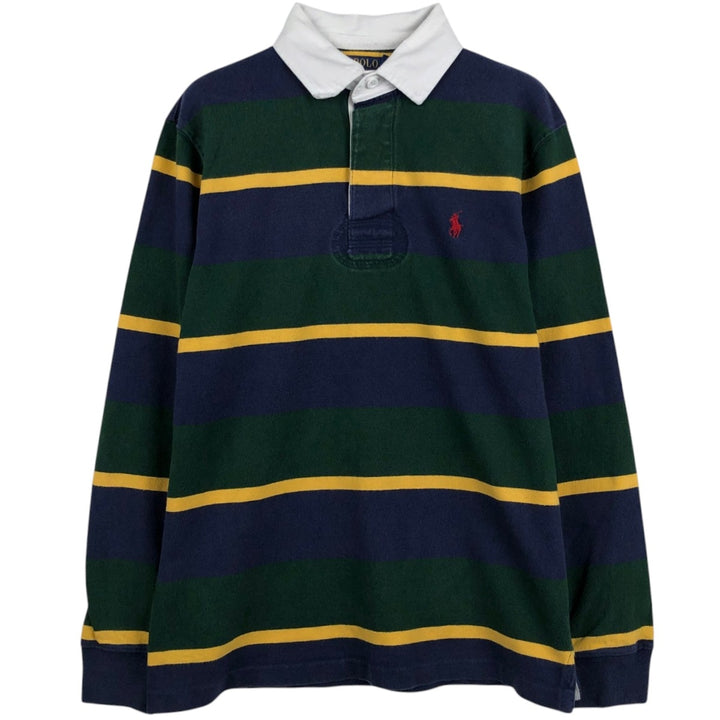 Ralph Lauren POLO RALPH LAUREN Striped Pattern Multi-Stripe Long-Sleeve Rugby Shirt, Men's Size S (approx.) cotton green type Vintage Second Hand