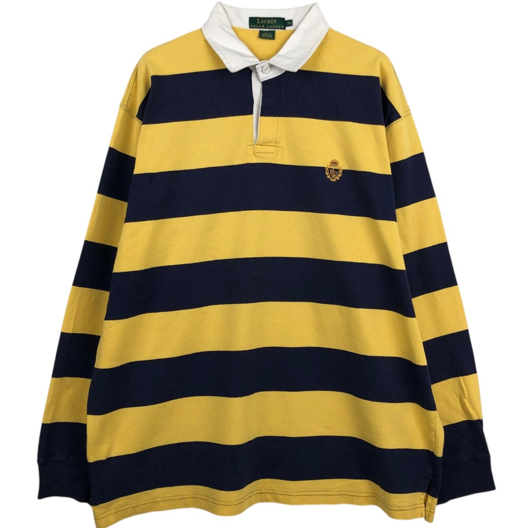 Ralph Lauren LAUREN Striped Pattern Long-Sleeve Rugby Shirt, Men's Size XL (approx.) cotton yellow type Vintage Second Hand
