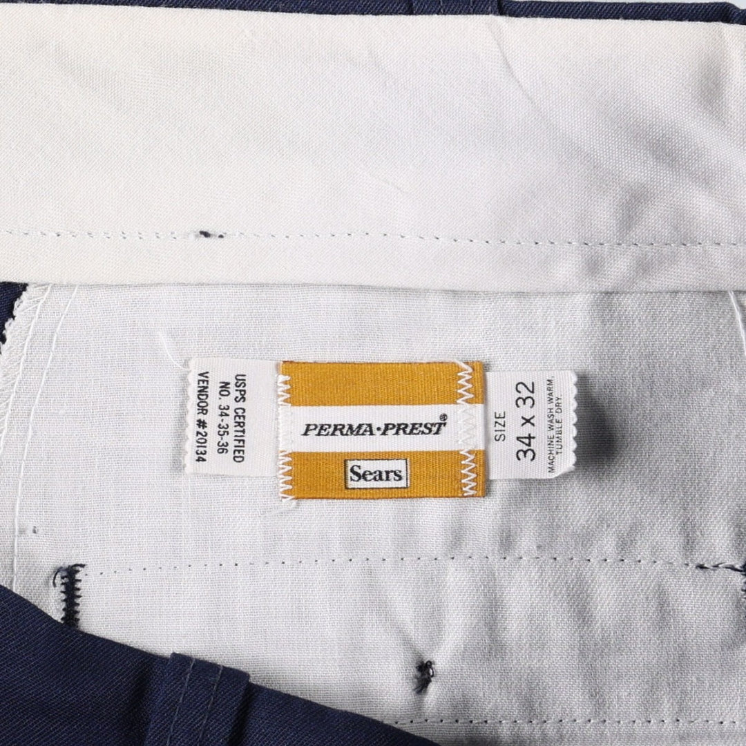 70s-80'S Sears PERMA-PREST Work Pants, Men's W34 (approx.), Vintage unclear navy blue type Vintage Second Hand