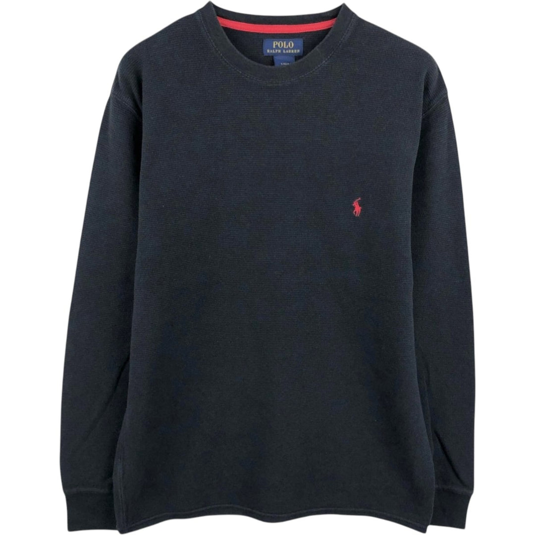 Ralph Lauren POLO RALPH LAUREN Thermal Ron T Waffle Men's L size cotton black type Vintage Second Hand