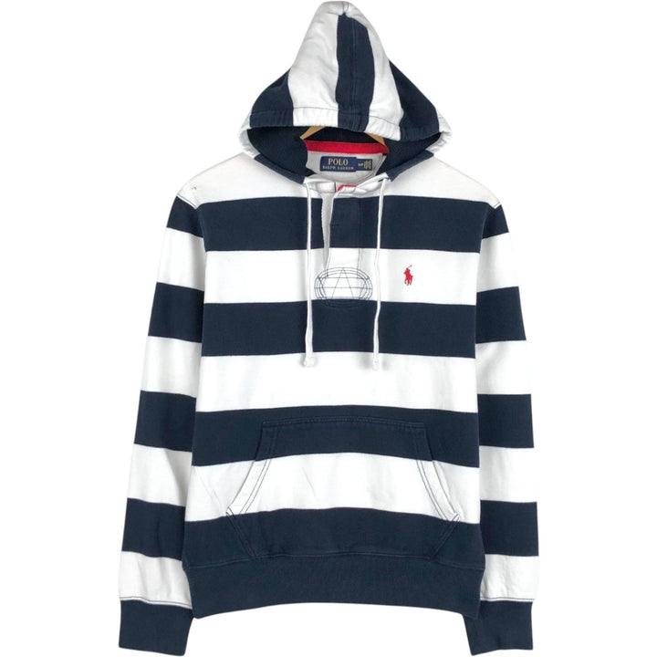 Ralph Lauren POLO RALPH LAUREN Striped Pattern Sweatshirt Pullover Hoodie, Men's Size S (approx.) cotton navy blue type Vintage Second Hand