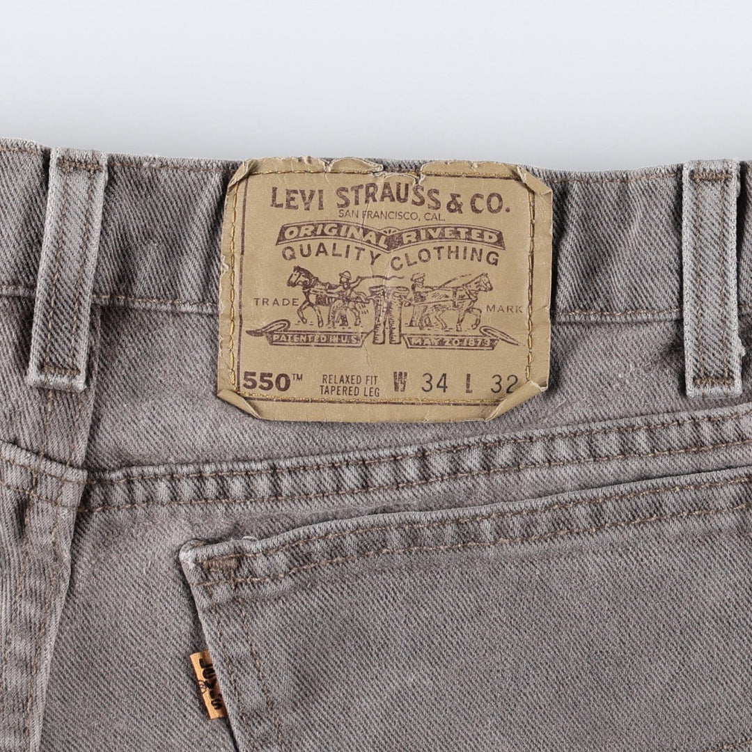 90'S Levi's 550 Relaxed Fit Tapered Leg Tapered Denim Pants, Painted Orange Tab, Made in USA, Men's Size W34 (approx.) cotton gray type Vintage Second Hand