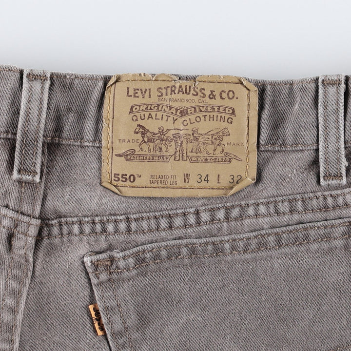 90'S Levi's 550 Relaxed Fit Tapered Leg Tapered Denim Pants, Painted Orange Tab, Made in USA, Men's Size W34 (approx.) cotton gray type Vintage Second Hand
