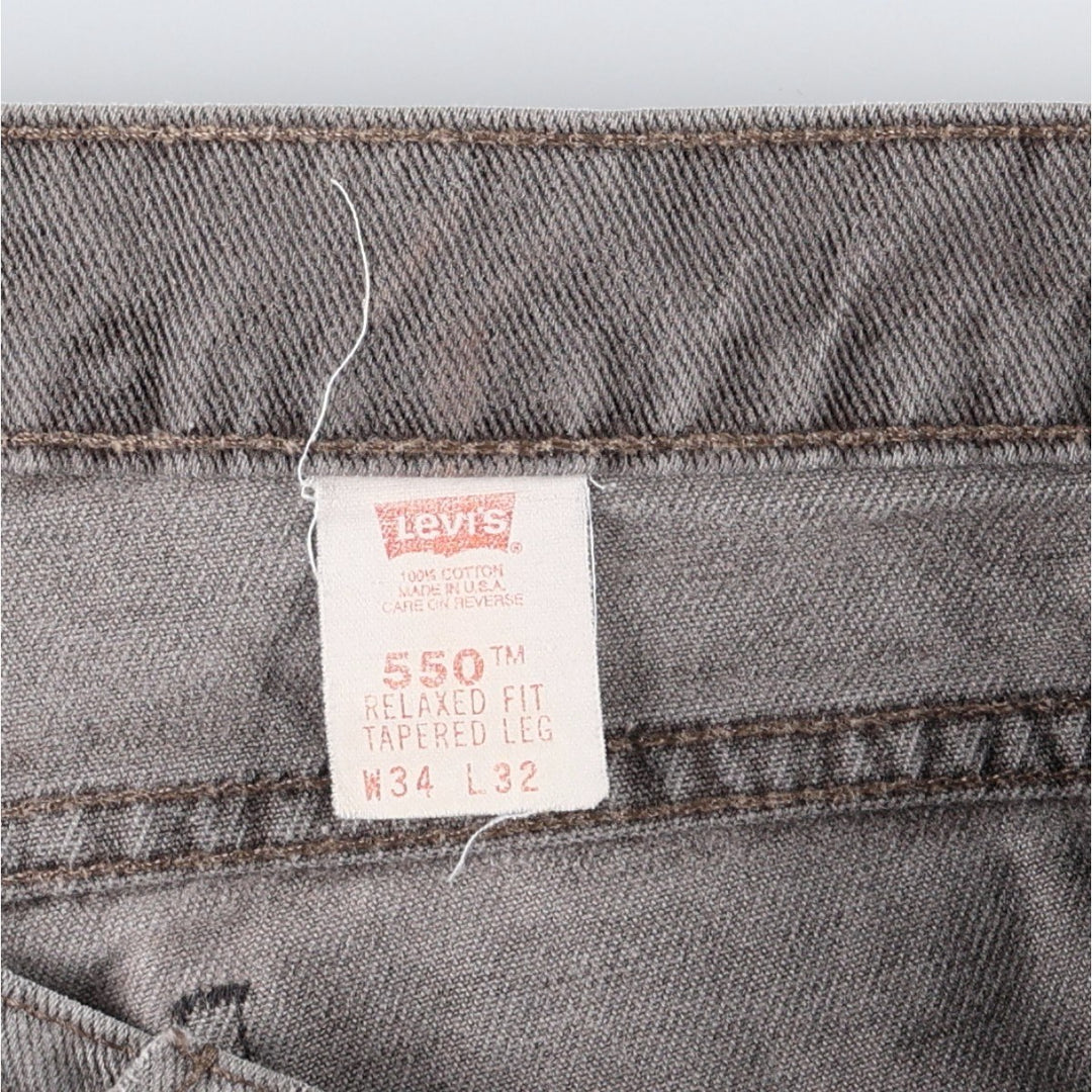 90'S Levi's 550 Relaxed Fit Tapered Leg Tapered Denim Pants, Painted Orange Tab, Made in USA, Men's Size W34 (approx.) cotton gray type Vintage Second Hand
