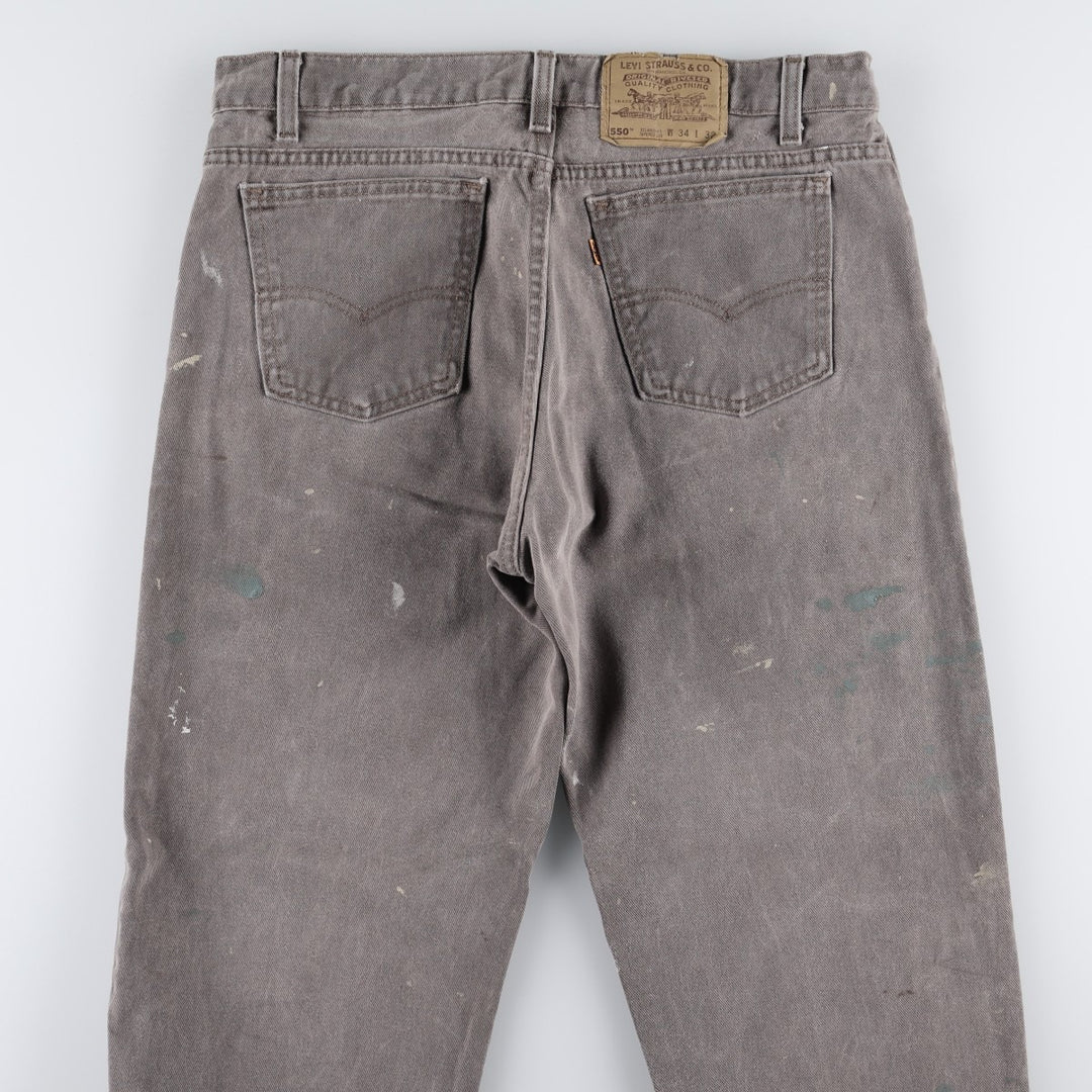 90'S Levi's 550 Relaxed Fit Tapered Leg Tapered Denim Pants, Painted Orange Tab, Made in USA, Men's Size W34 (approx.) cotton gray type Vintage Second Hand