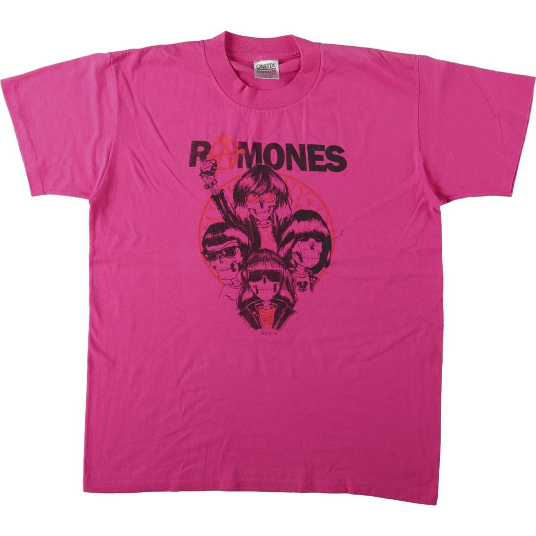 90'S Ramones Band T-Shirt, Made in USA, Men's Size L (approx.), Vintage cotton pink type Vintage Second Hand