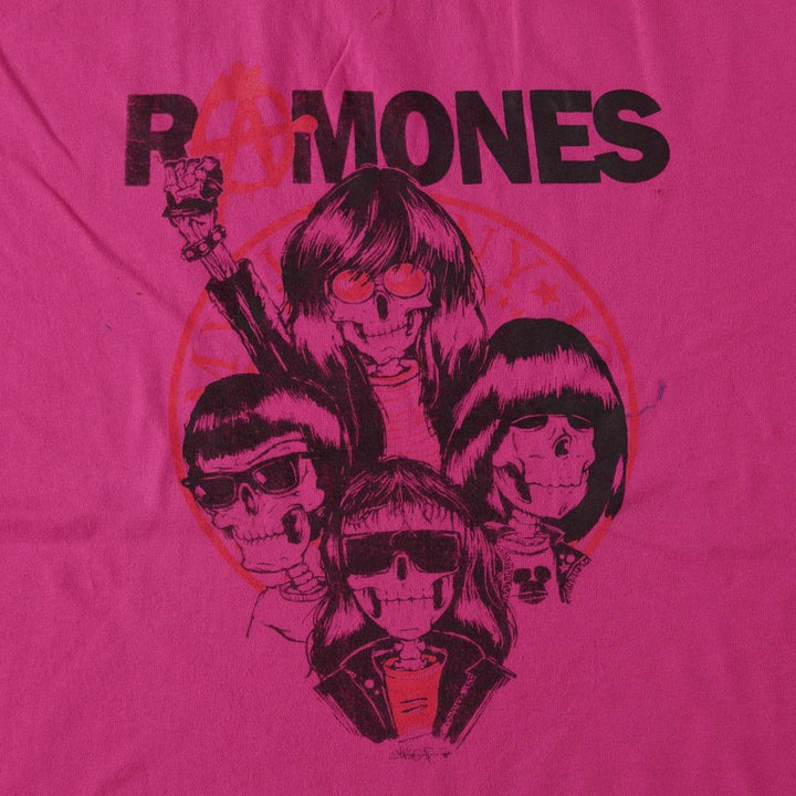 90'S Ramones Band T-Shirt, Made in USA, Men's Size L (approx.), Vintage cotton pink type Vintage Second Hand