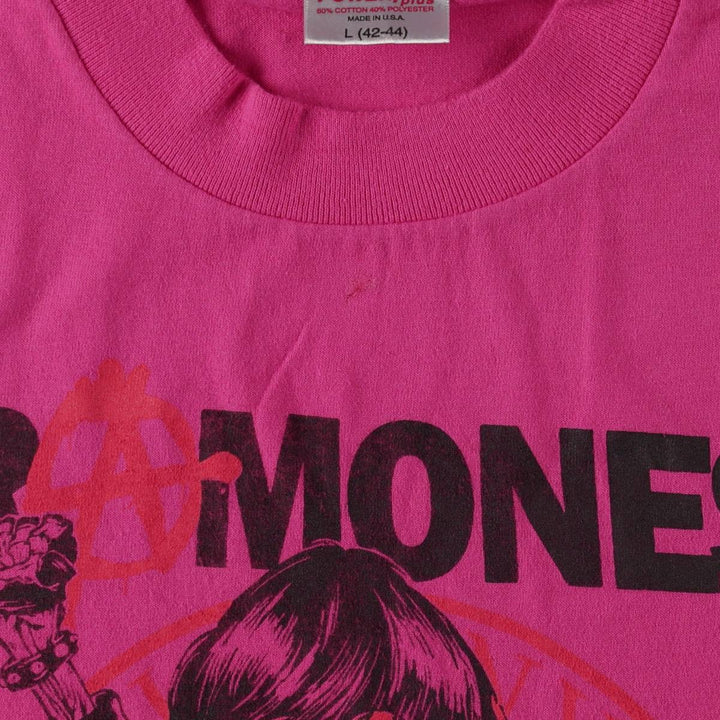 90'S Ramones Band T-Shirt, Made in USA, Men's Size L (approx.), Vintage cotton pink type Vintage Second Hand