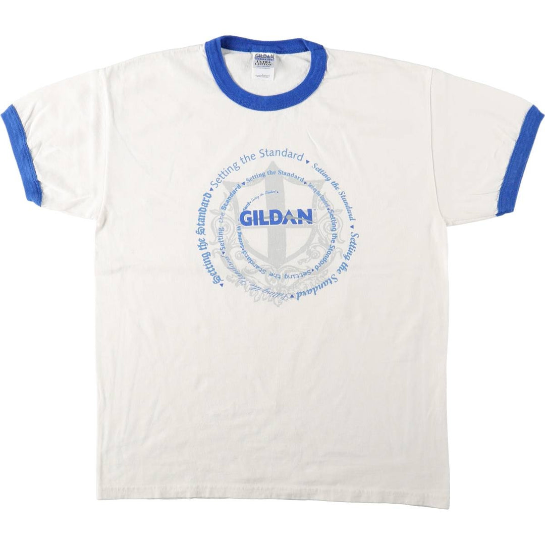 2000'S Gildan Ultra Cotton Ringer T-shirt, Men's Size L (approx.) cotton white type Vintage Second Hand