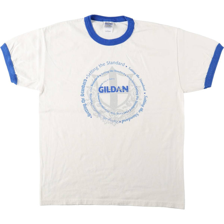 2000'S Gildan Ultra Cotton Ringer T-shirt, Men's Size L (approx.) cotton white type Vintage Second Hand