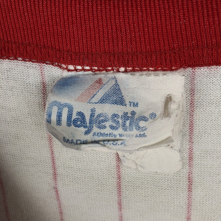 ~90'S Majestic PASCO Scientific Stripe Pattern V-Neck Advertising Ringer T-Shirt, Made in USA, Men's Size L (approx.) unclear white type Vintage Second Hand